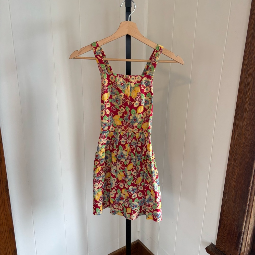 Polo Ralph Lauren Lemon Floral Slub Dress Girls 8 Square Neck Resortwear NWT